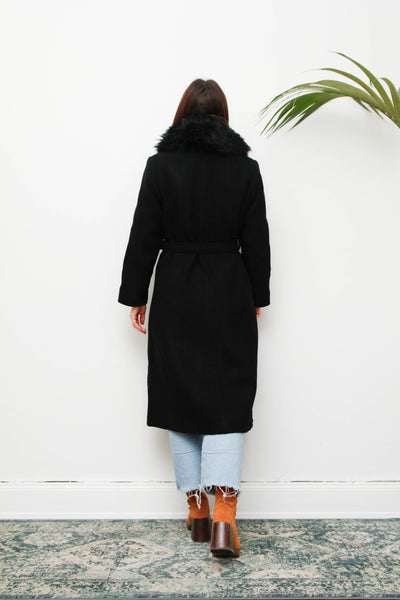 Vintage Gothic Wool Coat with Black Fur Collar