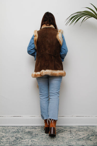 1970s Penny Lane Leather & Sheepskin Waistcoat with Tassel Belt