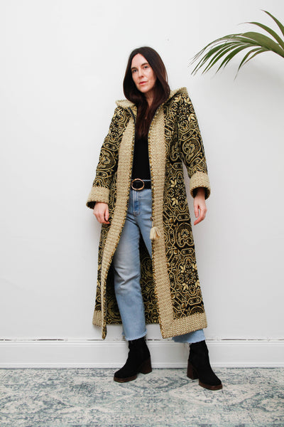 Rare 1960s–70s Kashmiri Cotton Tapestry Maxi Coat