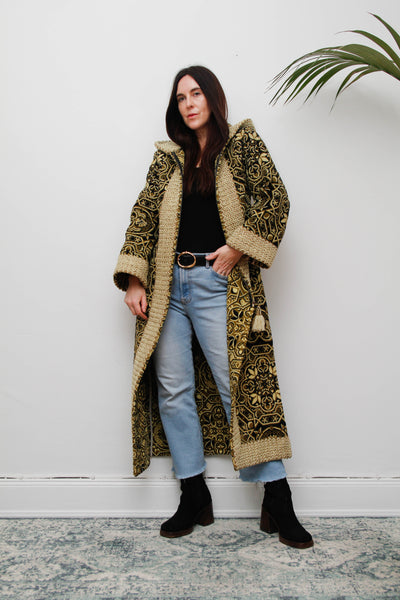 Rare 1960s–70s Kashmiri Cotton Tapestry Maxi Coat