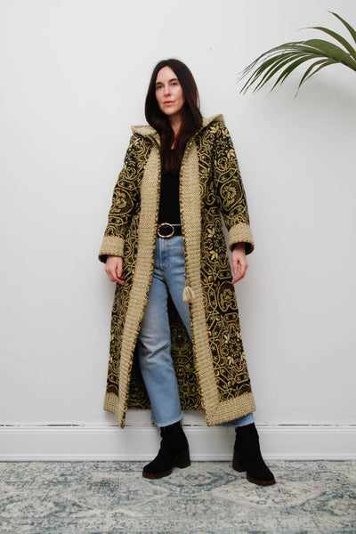 Rare 1960s–70s Kashmiri Cotton Tapestry Maxi Coat