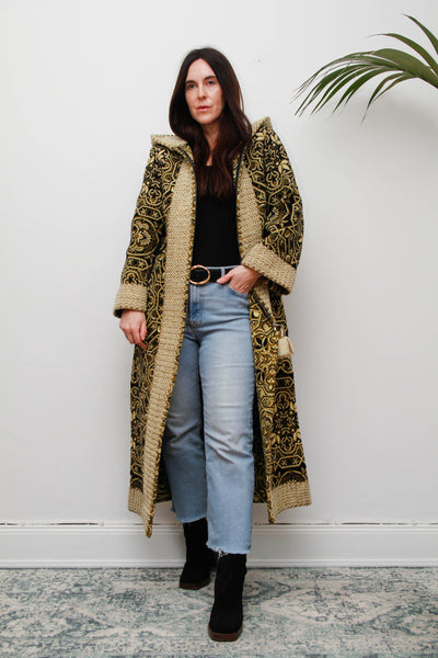 Rare 1960s–70s Kashmiri Cotton Tapestry Maxi Coat