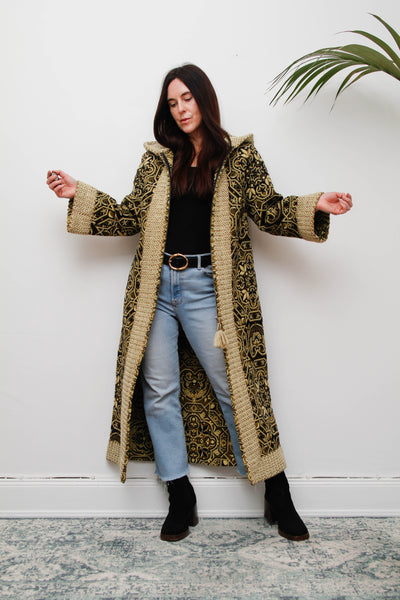 Rare 1960s–70s Kashmiri Cotton Tapestry Maxi Coat