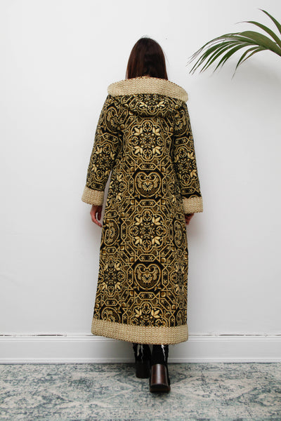 Rare 1960s–70s Kashmiri Cotton Tapestry Maxi Coat