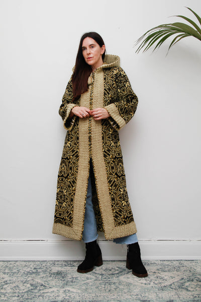 Rare 1960s–70s Kashmiri Cotton Tapestry Maxi Coat