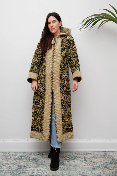 Rare 1960s–70s Kashmiri Cotton Tapestry Maxi Coat