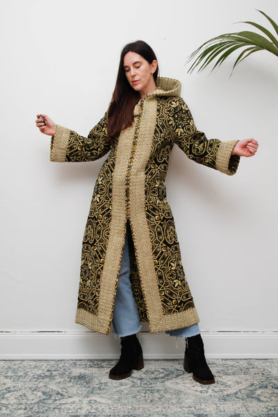 Rare 1960s–70s Kashmiri Cotton Tapestry Maxi Coat