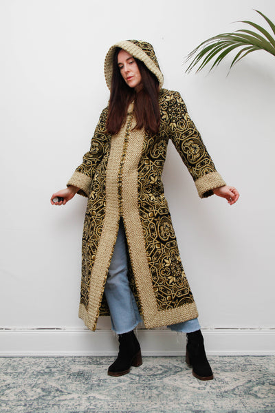 Rare 1960s–70s Kashmiri Cotton Tapestry Maxi Coat