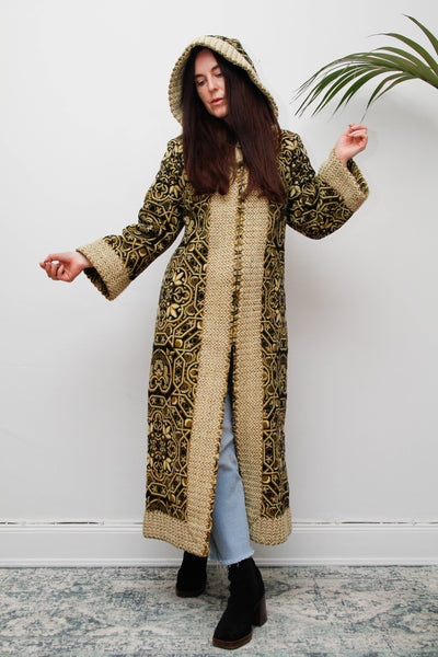 Rare 1960s–70s Kashmiri Cotton Tapestry Maxi Coat