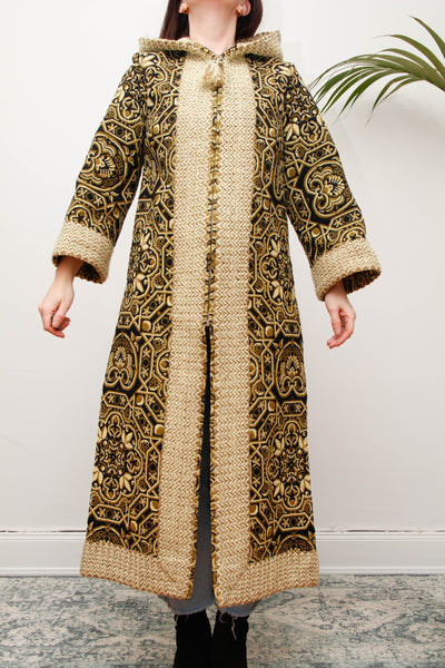 Rare 1960s–70s Kashmiri Cotton Tapestry Maxi Coat