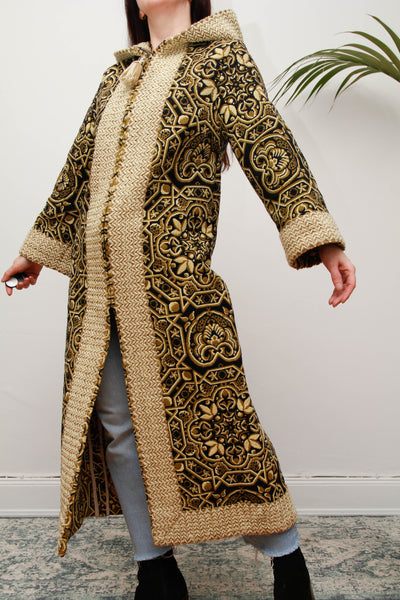Rare 1960s–70s Kashmiri Cotton Tapestry Maxi Coat