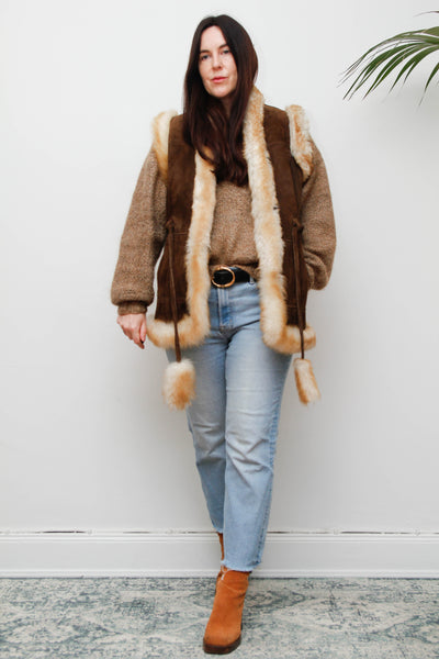 1970s Penny Lane Leather & Sheepskin Waistcoat with Tassel Belt