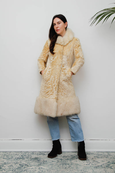 Vintage 1970s Shearling Princess Coat with Fur Collar
