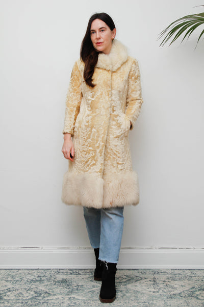 Vintage 1970s Shearling Princess Coat with Fur Collar