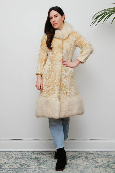 Vintage 1970s Shearling Princess Coat with Fur Collar