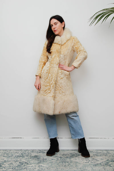 Vintage 1970s Shearling Princess Coat with Fur Collar