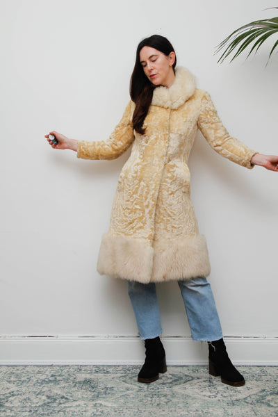 Vintage 1970s Shearling Princess Coat with Fur Collar
