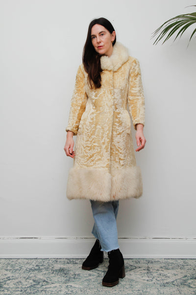 Vintage 1970s Shearling Princess Coat with Fur Collar