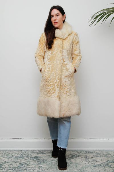 Vintage 1970s Shearling Princess Coat with Fur Collar