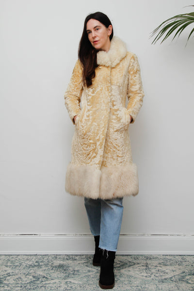 Vintage 1970s Shearling Princess Coat with Fur Collar