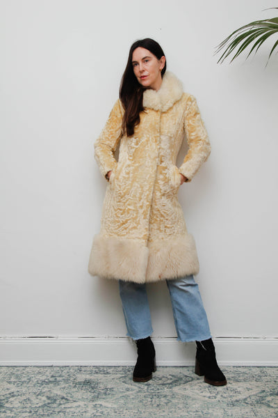 Vintage 1970s Shearling Princess Coat with Fur Collar