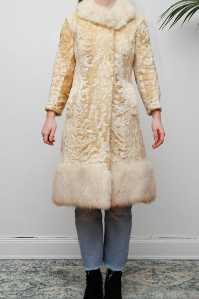 Vintage 1970s Shearling Princess Coat with Fur Collar