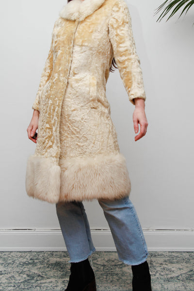 Vintage 1970s Shearling Princess Coat with Fur Collar