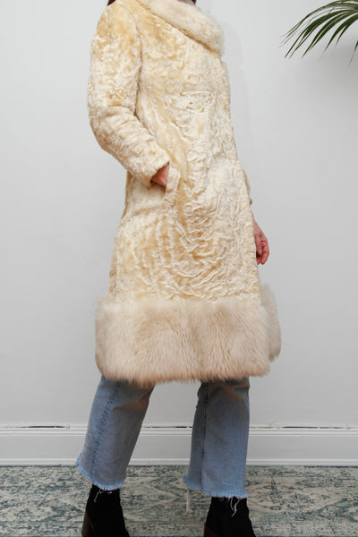 Vintage 1970s Shearling Princess Coat with Fur Collar