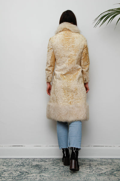 Vintage 1970s Shearling Princess Coat with Fur Collar