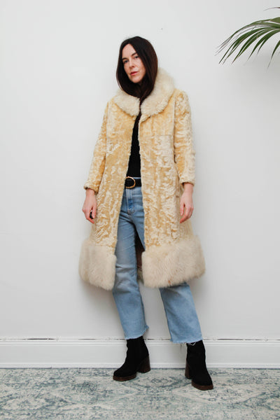 Vintage 1970s Shearling Princess Coat with Fur Collar