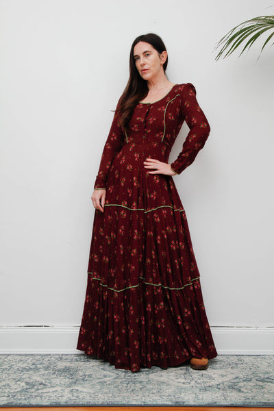 70's Rare Vintage Afghan Dress - Deep Wine Bohemian
