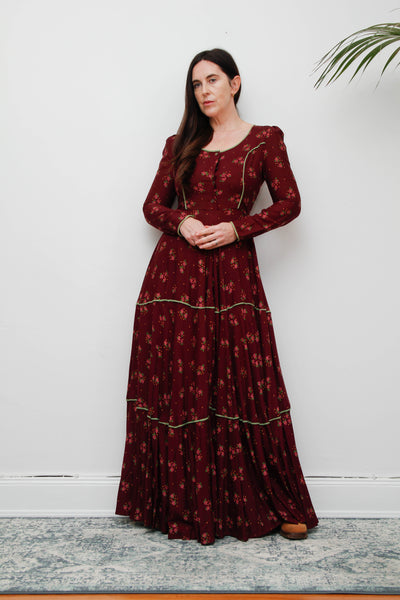 70's Rare Vintage Afghan Dress - Deep Wine Bohemian