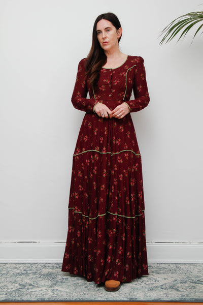 70's Rare Vintage Afghan Dress - Deep Wine Bohemian