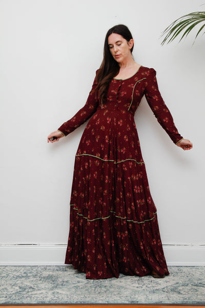 70's Rare Vintage Afghan Dress - Deep Wine Bohemian