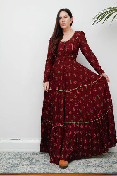70's Rare Vintage Afghan Dress - Deep Wine Bohemian