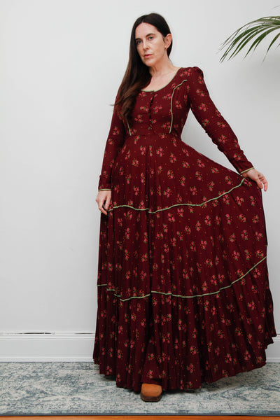 70's Rare Vintage Afghan Dress - Deep Wine Bohemian
