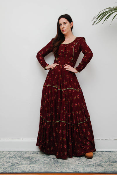 70's Rare Vintage Afghan Dress - Deep Wine Bohemian