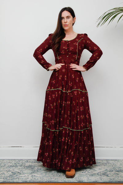 70's Rare Vintage Afghan Dress - Deep Wine Bohemian