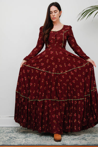 70's Rare Vintage Afghan Dress - Deep Wine Bohemian