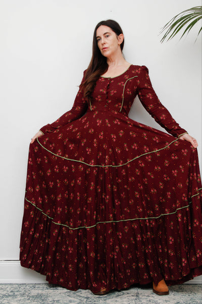 70's Rare Vintage Afghan Dress - Deep Wine Bohemian