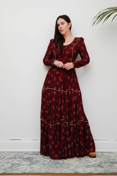 70's Rare Vintage Afghan Dress - Deep Wine Bohemian