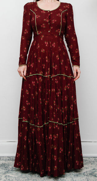 70's Rare Vintage Afghan Dress - Deep Wine Bohemian