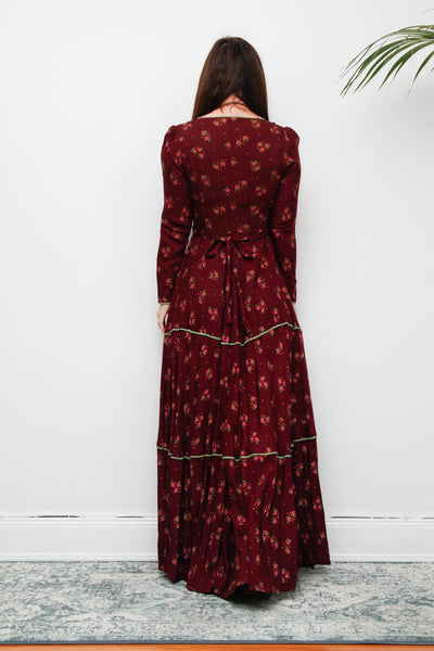 70's Rare Vintage Afghan Dress - Deep Wine Bohemian