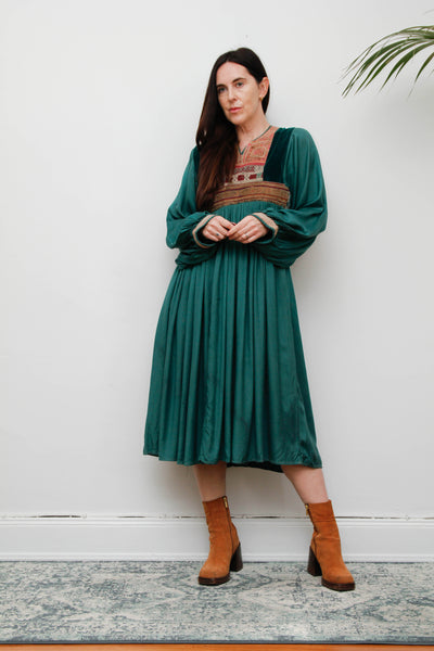 Rare 1970s Afghan Dress – Hand Embroidered Velvet & Cotton Bohemian