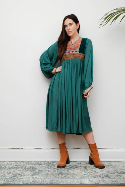 Rare 1970s Afghan Dress – Hand Embroidered Velvet & Cotton Bohemian