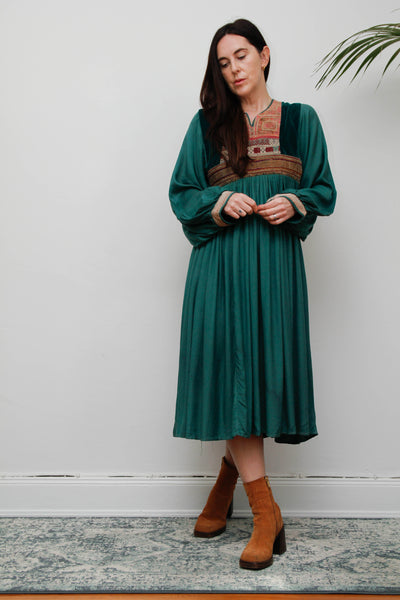 Rare 1970s Afghan Dress – Hand Embroidered Velvet & Cotton Bohemian