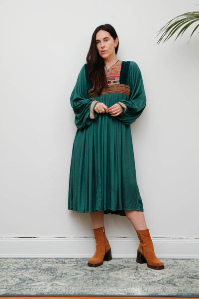 Rare 1970s Afghan Dress – Hand Embroidered Velvet & Cotton Bohemian