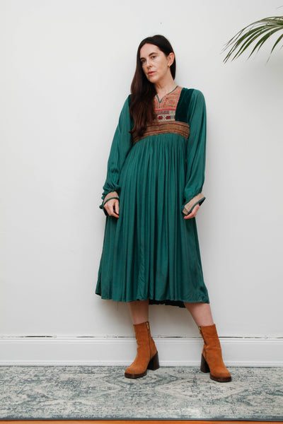 Rare 1970s Afghan Dress – Hand Embroidered Velvet & Cotton Bohemian