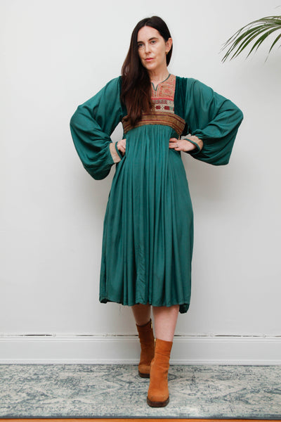 Rare 1970s Afghan Dress – Hand Embroidered Velvet & Cotton Bohemian