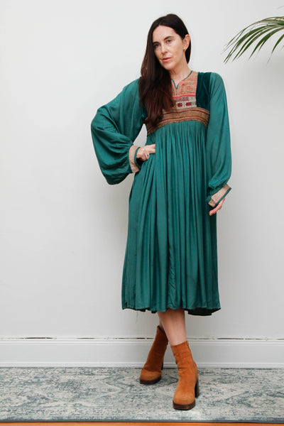 Rare 1970s Afghan Dress – Hand Embroidered Velvet & Cotton Bohemian